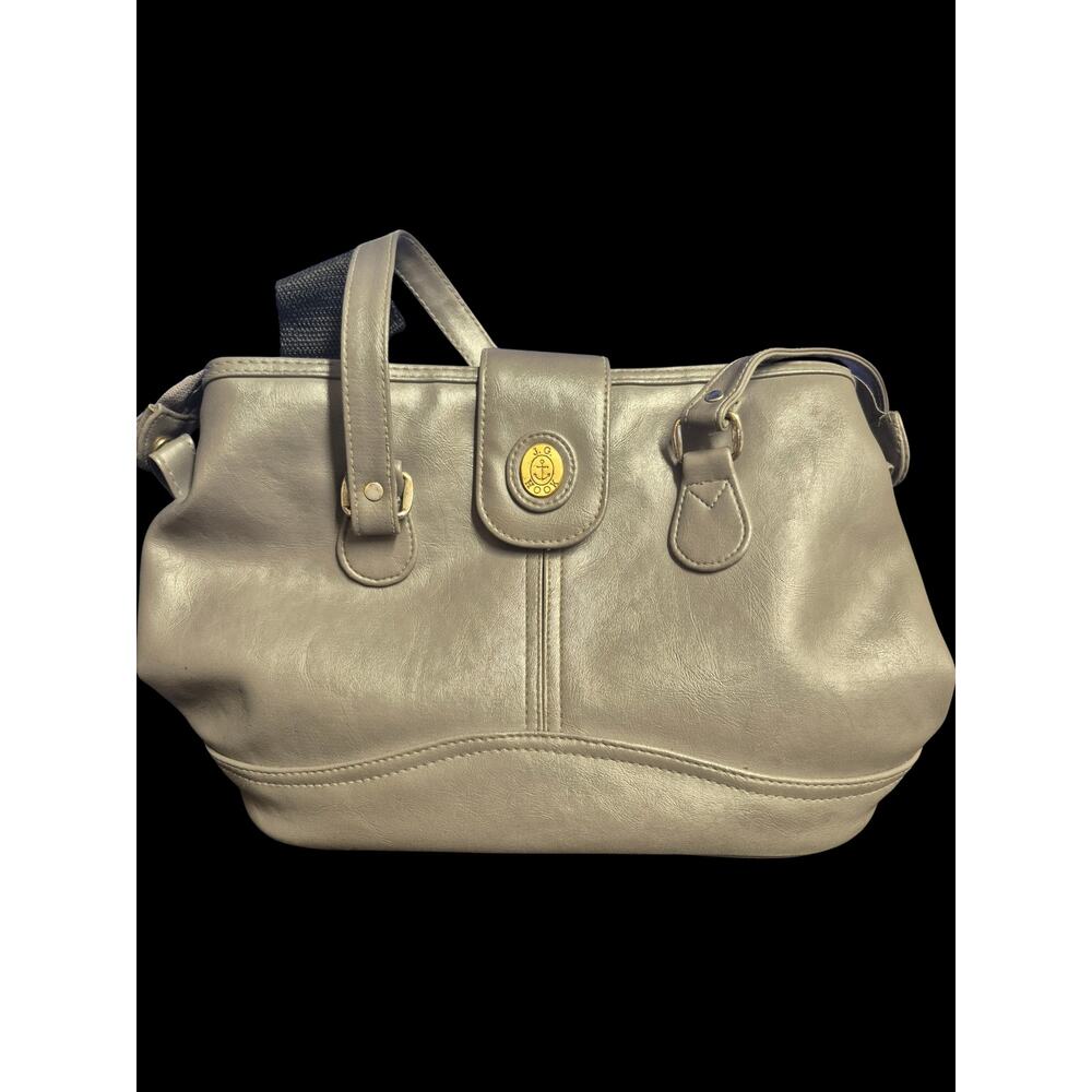 Vtg J.G. Hook Gray Faux Leather Shoulder Bag Purse Gold Tone Anchor Clasp 8284